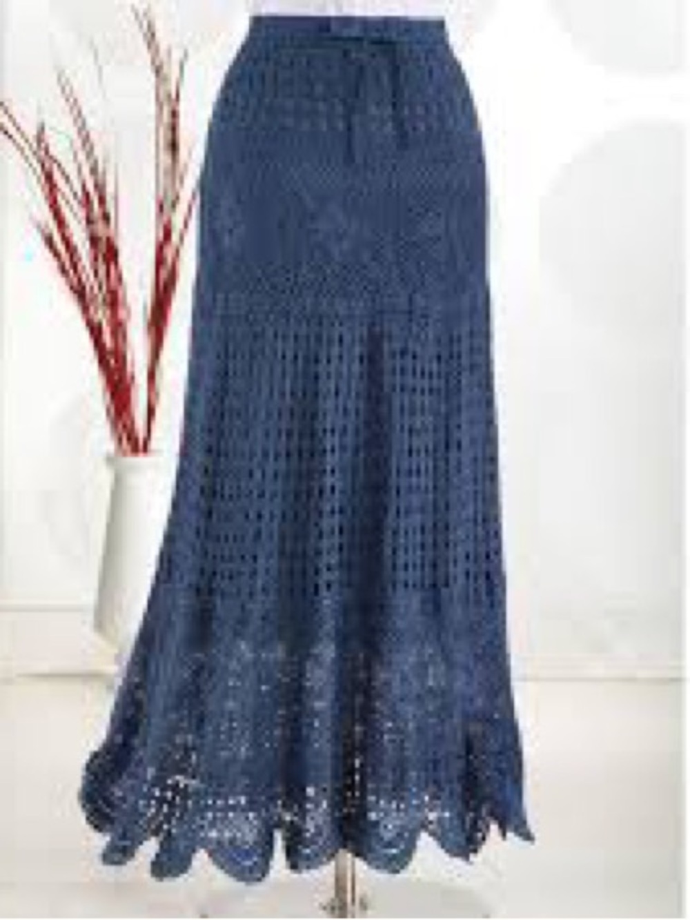 NorthStyle Hand-Crocheted Diamond Accent Maxi Skirt, Blue, Sz L, NWOT